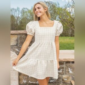 Simply Southern Ivory Tweed‎ Puff Sleeve Tiered Mini Dress